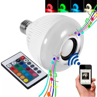 Lâmpada LED Inteligente RGB com Bluetooth e Alto-Falante – Controle por App ou Controle Remoto