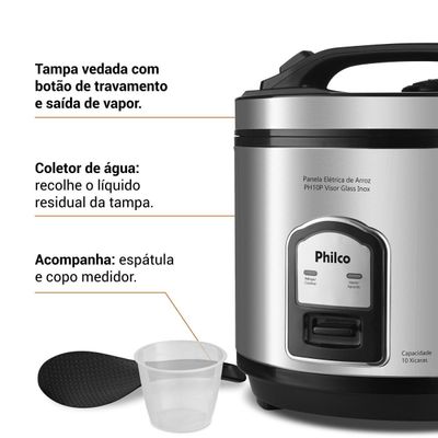 Panela de Arroz Elétrica Philco Inox 10 xícaras PH10P 220V