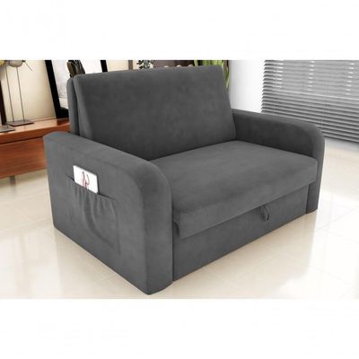Sofá Cama Daiane 2 Lugares Com Baú Suede Cinza Matrix
