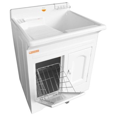 Gabinete Tanque Lavanderia Lavar Roupas Calçados 50L Branco Área de Serviço