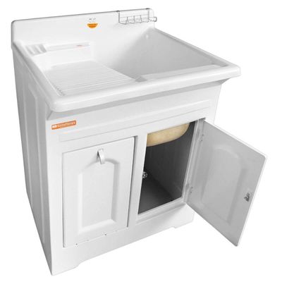 Gabinete Tanque Lavanderia Lavar Roupas Calçados 50L Branco Área de Serviço