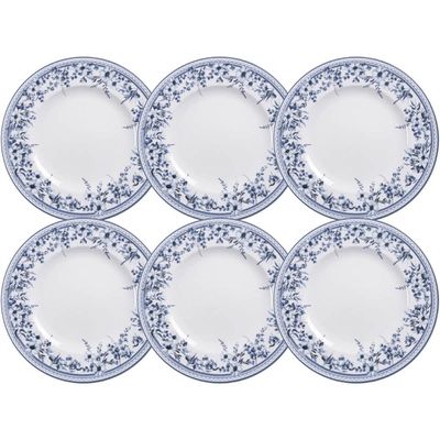 Jogo 6 Pratos Rasos Jantar 28cm Tramontina Azzura Porcelana Decorada Floral Azul Mesa Posta