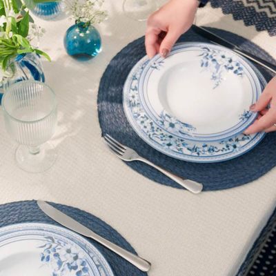 Jogo 6 Pratos Rasos Jantar 28cm Tramontina Azzura Porcelana Decorada Floral Azul Mesa Posta