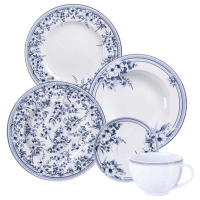 Aparelho de Jantar Azzura 30 Peças Porcelana Tramontina Azul Decorada 6 Pessoas