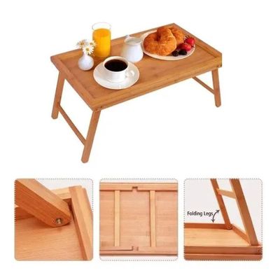 Bandeja Mesa Bambu Dobravel Rustica Apoio Madeira Cafe Manha Cama Sofa Suporte Home Office Multiuso Luxo