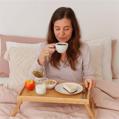 Bandeja Mesa Bambu Dobravel Rustica Apoio Madeira Cafe Manha Cama Sofa Suporte Home Office Multiuso Luxo