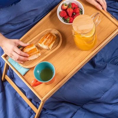 Bandeja Mesa Bambu Dobravel Rustica Apoio Madeira Cafe Manha Cama Sofa Suporte Home Office Multiuso Luxo