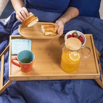 Bandeja Mesa Bambu Dobravel Rustica Apoio Madeira Cafe Manha Cama Sofa Suporte Home Office Multiuso Luxo