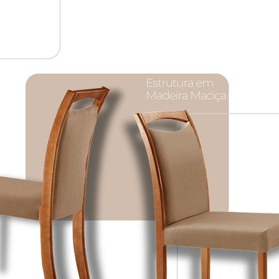 Mesa Ane 180 Tampo Com Vidro Laqueado Com 6 Cadeiras Livia Linho Palha Imbuia Natural Off White