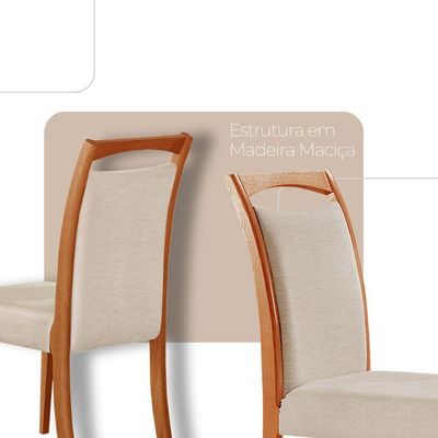 Mesa 120cm Laminado Barril Com 4 Cadeiras Moderna Mobilia Linho Off White Imbuia Naturale