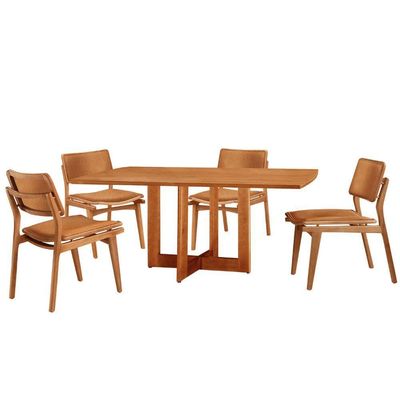 Mesa 120cm Laminado Barril Com 4 Cadeiras Moderna Mobília Star Caramelo Imbuia Naturale