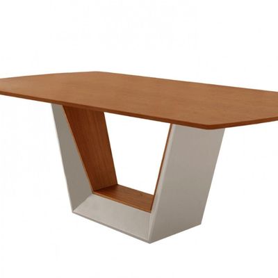 Mesa Para Sala De Jantar Rubi 180cm Moderna Mobília Off White Com Off White-cinamomo Imbuia