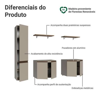 Rack Suspenso Para Até 70 Polegadas + Prateleira 200cm Nice Madesa 01 Crema