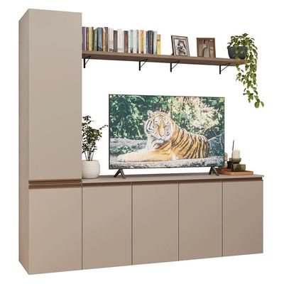 Rack Suspenso Para Até 70 Polegadas + Prateleira 200cm Nice Madesa 01 Crema