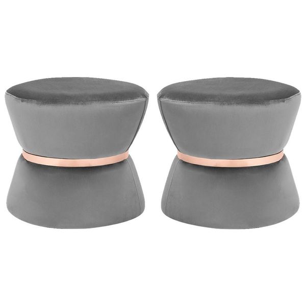 Kit 02 Puffs Decorativo Sala de Estar 45cm Dhaka Veludo Cinza - Gran Belo