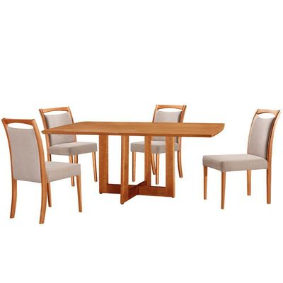 Mesa 120cm Laminado Barril Com 4 Cadeiras Moderna Mobilia Brisa Imbuia Naturale