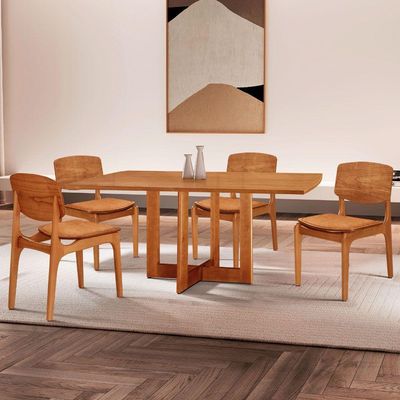 Mesa 120 Laminado Com 4 Cadeiras Malta Gold Moderna Mobília Star Caramelo Imbuia Naturale