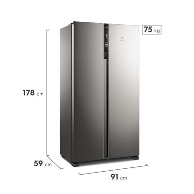 Geladeira Electrolux Frost Free Inverter 435L Efficient com AutoSense Side by Side cor Inox Look (IS4S) 220V