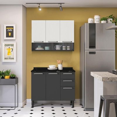 Armário De Cozinha Compacta 105cm Em Aço Grafite-off White Itatiaia Midi Pop Art I3