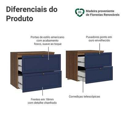 Rack Para Até 70 Polegadas 160cm 4 Gavetas Vik Madesa 04 Rustic-azul