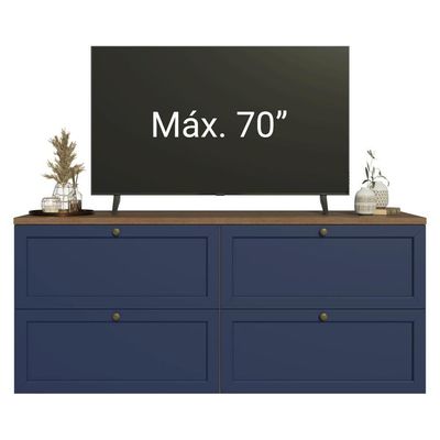 Rack Para Até 70 Polegadas 160cm 4 Gavetas Vik Madesa 04 Rustic-azul