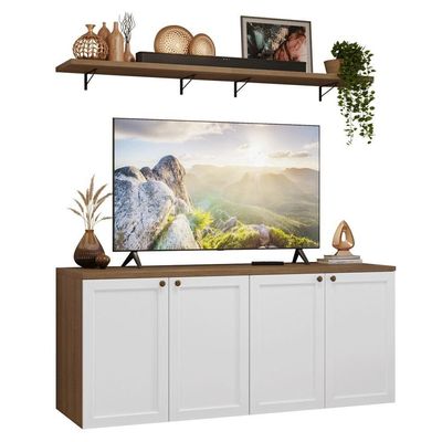 Rack Para Até 70 Polegadas + Prateleiras 160cm Vik Madesa 05 Rustic-branco