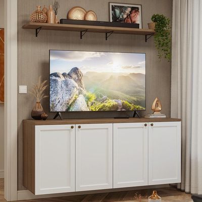 Rack Para Até 70 Polegadas + Prateleiras 160cm Vik Madesa 05 Rustic-branco