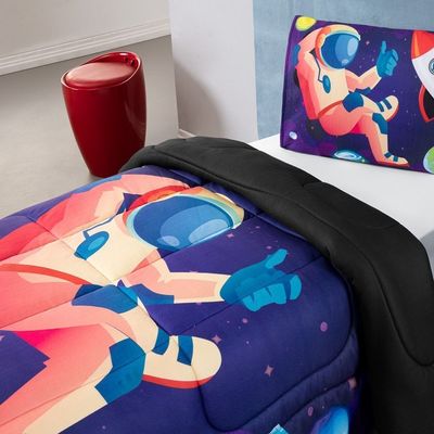 Kit Edredom Plush Fofinho Infantil Dupla Face Dream 2 Peças Solteiro - Astronauta