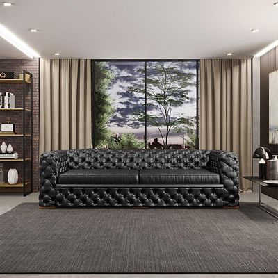 Sofá 3 Lugares Gênova 240cm Couro Preto - Gran Belo