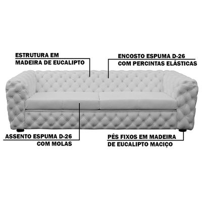 Sofá 4 Lugares Astúria 260cm Couro Branco - Gran Belo