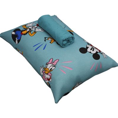 Jogo de Cama Portallar Solteiro Malha 100% Algodão Disney Mickey Feliz 2 Pçs Verde