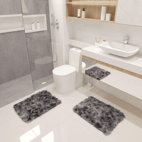 Kit Tapete Banheiro Felpudo Peludo Mesclado Cinza 40 X 60 Cm Kit Tapete Banheiro Felpudo Peludo Mesclado Cinza 40 X 60 Cm