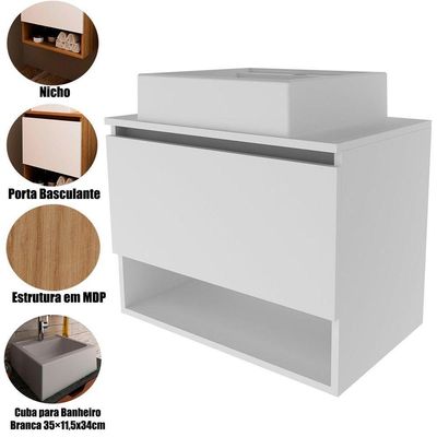 Gabinete De Banheiro 60 Cm 1 Porta Com Cuba Valente Branco