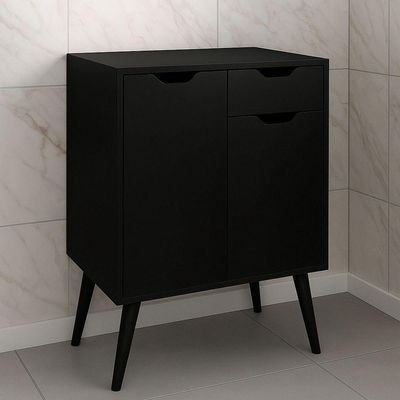 Gabinete Para Banheiro 60 Cm 2 Portas 1 Gaveta Meire Preto