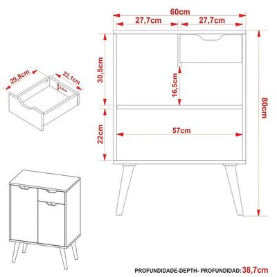 Gabinete Para Banheiro 60 Cm 2 Portas Com Cuba Meire Amêndoa