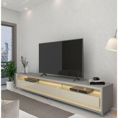Rack Para Tv Com Led Requinte Cinza Com Off White - Gelius Móveis