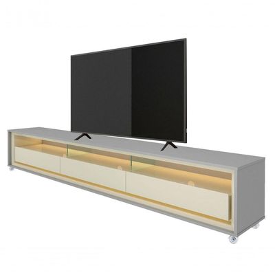 Rack Para Tv Com Led Requinte Cinza Com Off White - Gelius Móveis