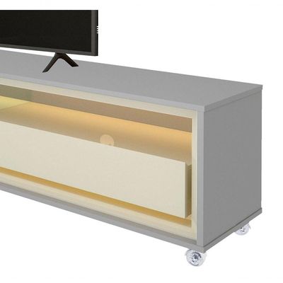 Rack Para Tv Com Led Requinte Cinza Com Off White - Gelius Móveis