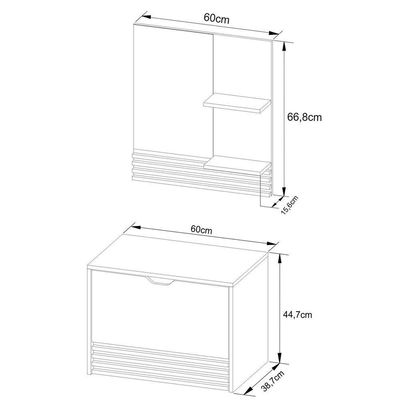 Kit Gabinete E Espelheira De Banheiro 60 Cm Com Cuba Sâmia Amêndoa/mármore Branco