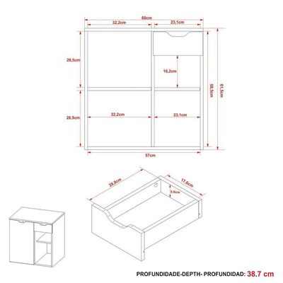 Gabinete De Banheiro 60 Cm 1 Porta 1 Gaveta Romana Mármore Branco
