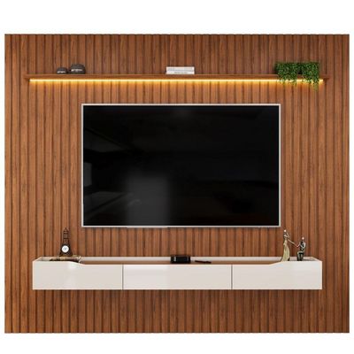 Painel P/ Tv Até 90 Polegadas Ripado Autêntico Com Led Montreal Com Nicho Efraín Madeirado/off White
