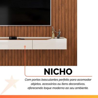 Painel P/ Tv Até 90 Polegadas Ripado Autêntico Com Led Montreal Com Nicho Efraín Madeirado/off White