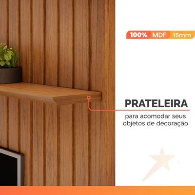 Painel Para Até 90 Polegadas 2,75m Ripado Autêntico Com Led E Prateleira Montreal Madeirado Madeirado