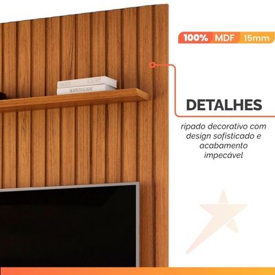 Painel Para Tv Até 90 Polegadas 2,75m Ripado Autêntico Com Led E Nicho Montreal Madeirado/off White