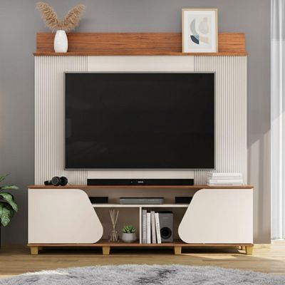 Estante Home Theater Para Até 70 Polegadas 1,82m 2 Portas Duna Off White/madeirado Off White / Madeirado