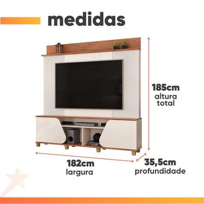 Estante Home Theater Para Até 70 Polegadas 1,82m 2 Portas Duna Off White/madeirado Off White / Madeirado