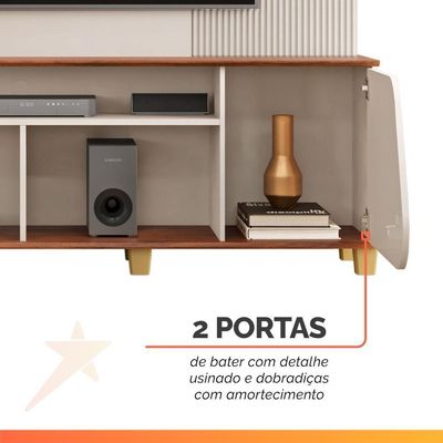 Estante Home Theater Para Até 70 Polegadas 1,82m 2 Portas Duna Off White/madeirado Off White / Madeirado
