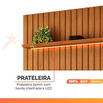 Painel Para Tv Até 65 Polegadas 2,23m Ripado Autêntico Com Led E Nicho Montreal Madeirado/off White