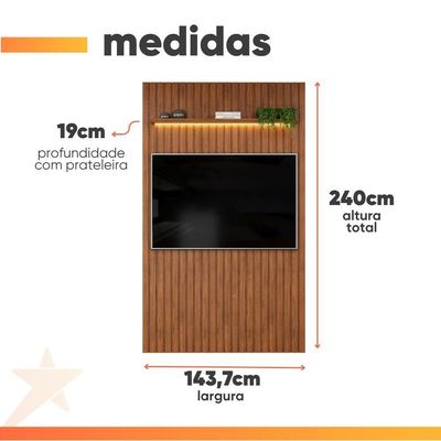 Painel Para Até 55 Polegadas 1,43m Ripado Autêntico Com Led E Prateleira Montreal Madeirado Madeirado