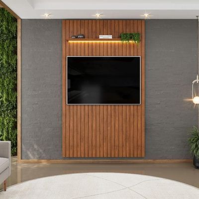 Painel Para Até 55 Polegadas 1,43m Ripado Autêntico Com Led E Prateleira Montreal Madeirado Madeirado